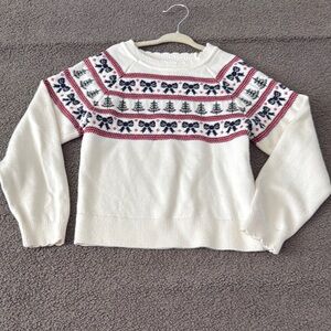 Festive White Sweater with Red and Black Pattern